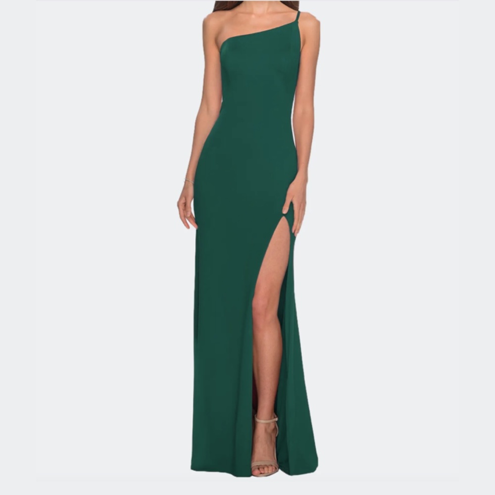 La Femme One-Shoulder Jersey Gown - Emerald Green - Picture 6 of 6